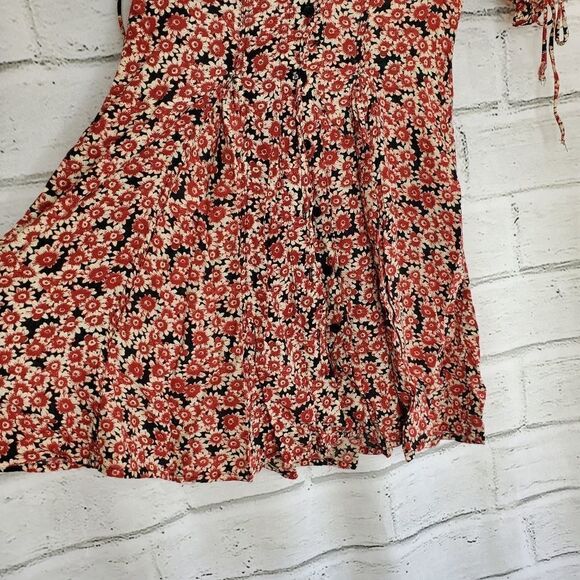 Free people laced up button down mini dress floral red black size small - Picture 5 of 11